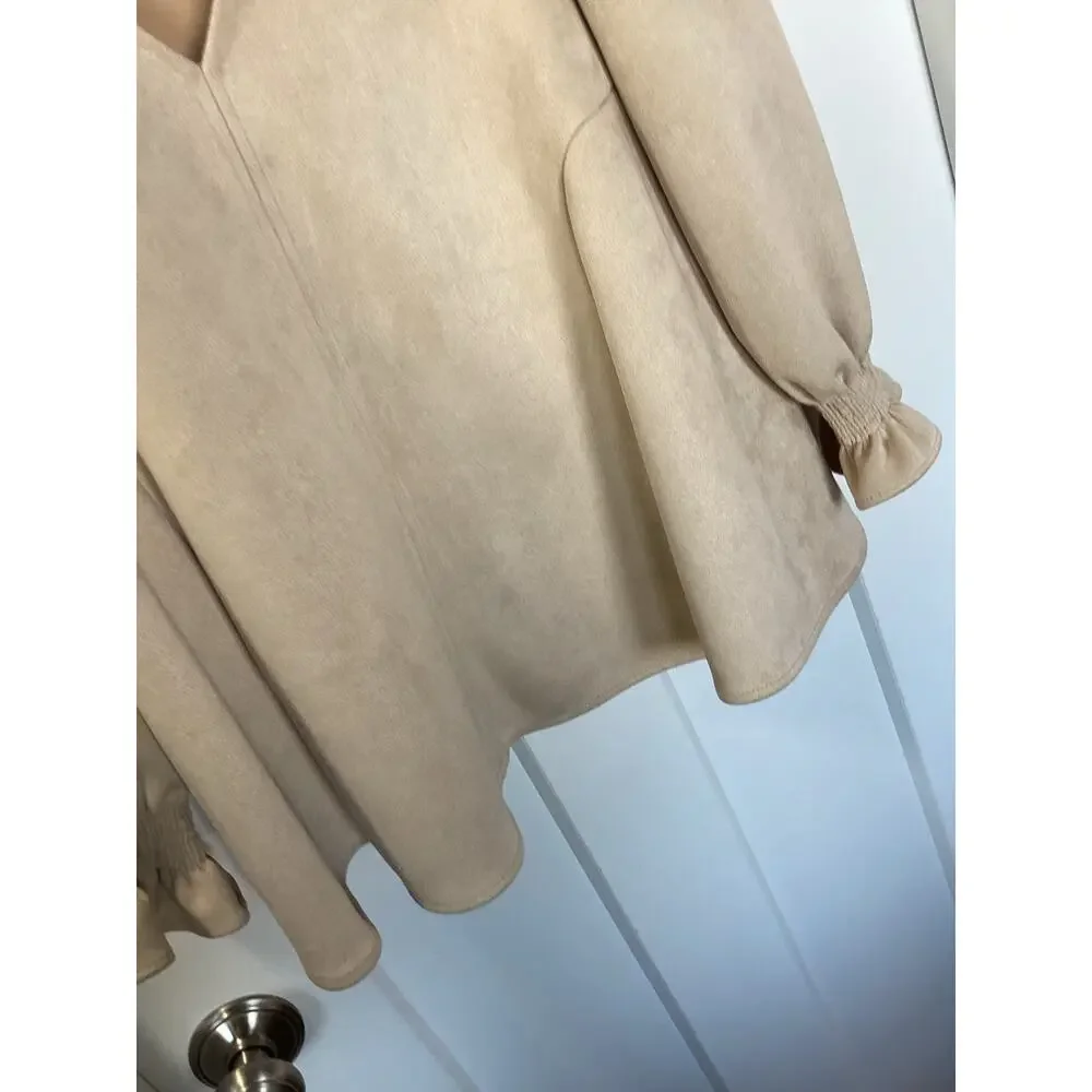 Tuckernuck Women's Bone Suede‎ Easton Swing Blouse Top Minimalist Beige Size XS